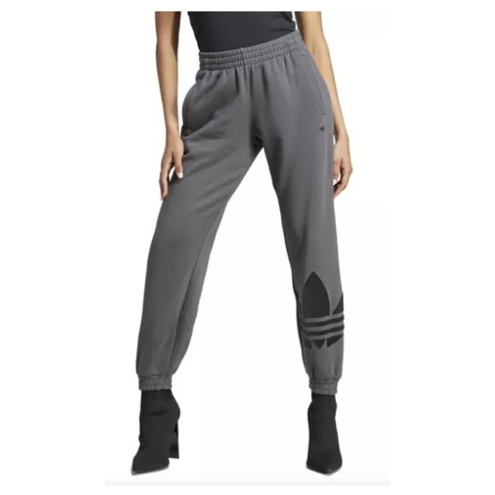 Adidas Pant Womens M Gray Sweatpants Jogger Tapered Trefoil Logo